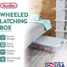 Sterilite 12-Pack Latching Box, Under Bed Storage Bins with Lids, Clear Plastic, 56 Quart - Heavy-Duty Organizing Containers for Closet, Bathroom, and Office