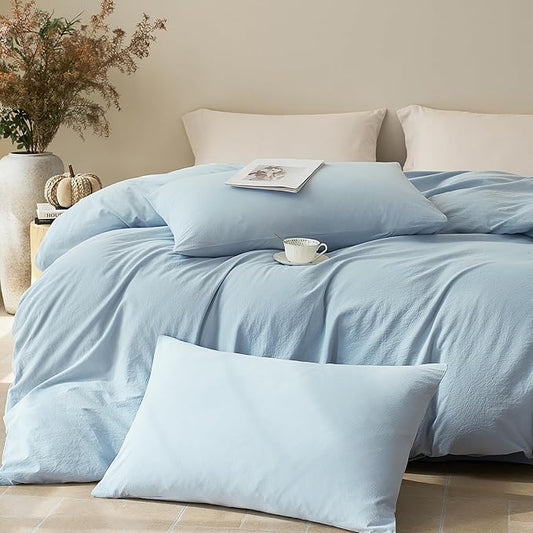 JELLYMONI Duvet Cover Full Size - 100% Washed Cotton Comforter Cover with Linen-Like Texture, Breathable & Soft Bedding for Modern Home, Guest Room and Everyday Use,1 Duvet Cover & 2 Pillowcases
