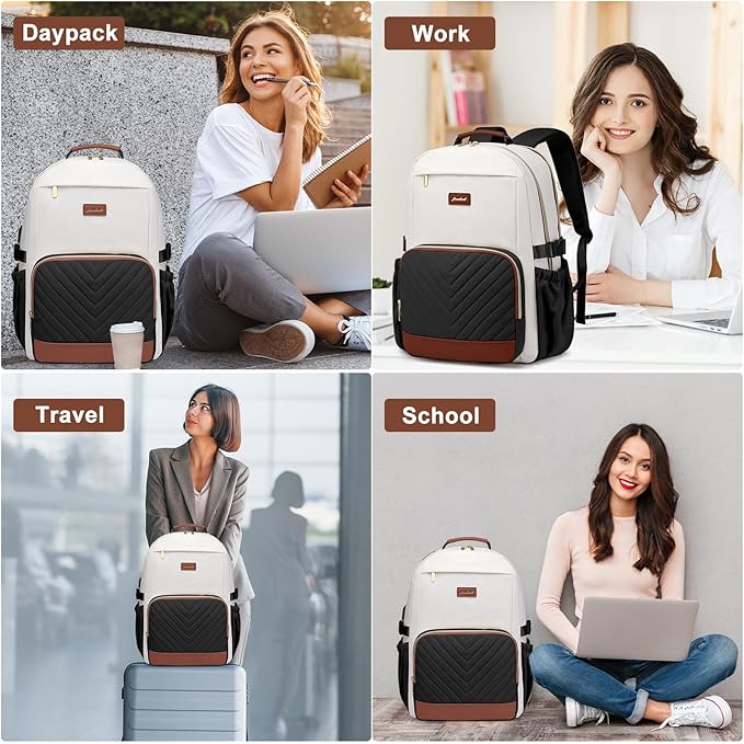 Laptop Backpack for Women Bookbag: 17 inch Work School Backpacks with Pouch Pocket for Large Capacity Cup & USB Charger College Book Bag Travel Business Nurse Teacher Bookbags Anti-theft Back Pack