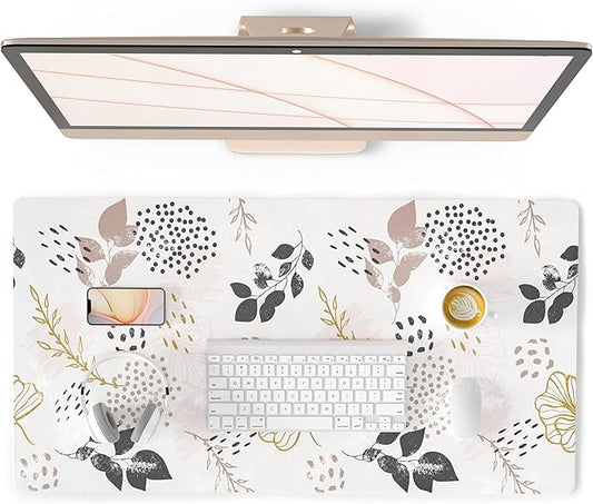 QIYI Large Mouse Pad for Desk, Cute Desk Mat for Desktop, Women Girls Office Décor Desk Accessories, PU Leather Waterproof Gaming Mousepad, Boho Botanical Desk Pad Computer Mat, 31.5" x 15.7"