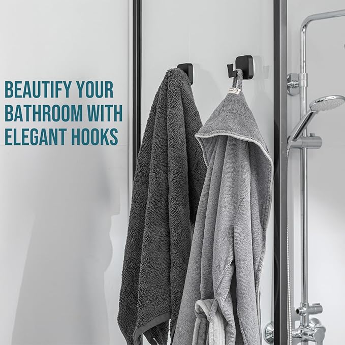 TAILI Thickened 304 Stainless Steel Bathroom Suction Hook for Towel, Loofah, Bathrobe, Patented Strong Suction Cup Holder, Damage-Free Hanging Glass Shower Wall Hook, Hold Up to 11 Lbs, 2 Pack, Black