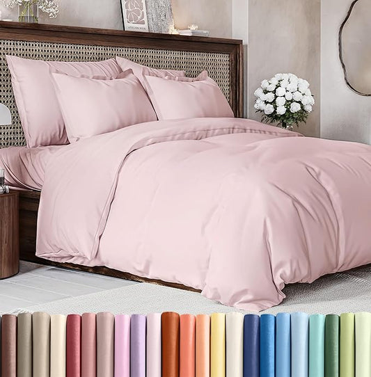 Duvet Cover Full Size Set - Extra Soft Full Size Duvet Cover 80 x 90 with 2 Pillow Shams - Hotel Luxury Easy Care and Fade Free w/Zipper Closures & Ties - Comfy Breathable Bedding Set (Lavender Pink)