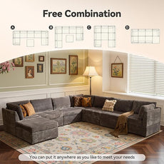 Large 8 Seat Modular Sectional Sofa with Ottoman Seat Corduroy Sleeper Sectional Sofa Bed Oversized Convertible Modular Couch for Living Room