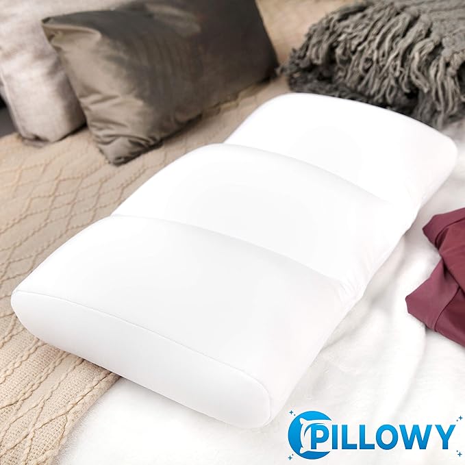 PILLOWY Premium Microbead Bed Pillow, Medium Extra Fluffy But Supportive - Ultra Comfortable Sleep with Silk Like Anti Aging Cover 85% Spandex/ 15% Nylon Breathable, Cooling Matte Black