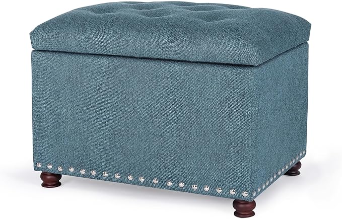 Joveco 24" Ottoman with Storage for Living Room Rectangular Fabric Tufted Bench Footrest Toy Chests for Bedroom (Cyan)