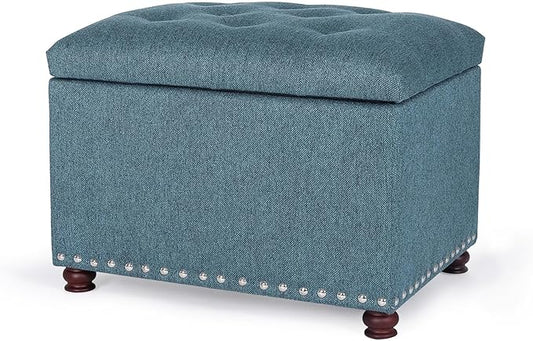 Joveco 24" Ottoman with Storage for Living Room Rectangular Fabric Tufted Bench Footrest Toy Chests for Bedroom (Cyan)
