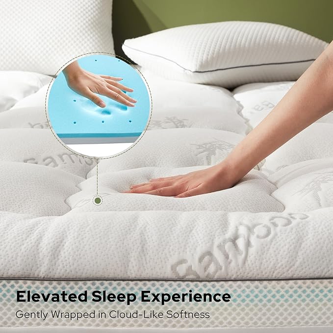 BEDLORE 4 Inch Memory Foam Mattress Topper Queen,2-in-1 Dual Layer Design (2" Gel Memory Foam + 2" Plush Pillow Top Cover) Mattress Topper Medium-Firm,Pressure Relief & Back Pain Support(White)