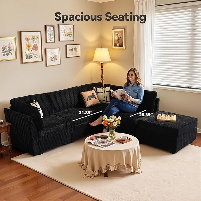 Modular Sectional Sofa,5 Pieces Sectional Couches for Living Room,131X65 L Shaped Cloud Couch with Ottoman Chaise Set