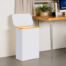 efluky Slim Laundry Basket with Lid, Narrow Laundry Hamper with Removable Bag, Skinny Dirty Clothes Basket with Bamboo Handles for Bathroom, Bedroom & Laundry Room, 65L White