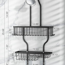YASONIC Shower Caddy Over Shower Head Never Rust Aluminum Large Hanging Shower Caddy with 10 Hooks for Razor/Sponge - Over The Shower Head Caddy with Soap Basket - Hanging Shower Organizer Black