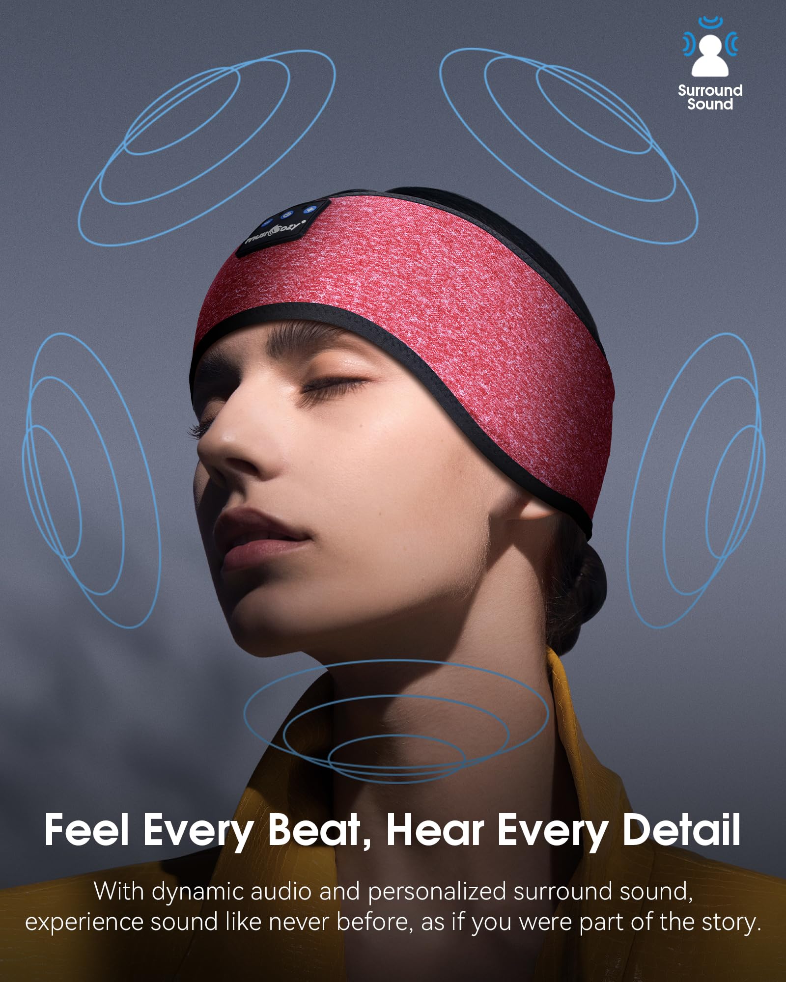 MUSICOZY Sleep Headphones Bluetooth 5.4 Headband, Sports Wireless Earphones Sweat Resistant Earbuds Sleeping Headphone with Ultra-Thin HD Stereo Speaker for Workout Running Cool Gadgets Unique Gifts Dormly