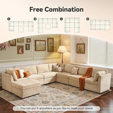Large 8 Seat Modular Sectional Sofa with Ottoman Seat Corduroy Sleeper Sectional Sofa Bed Oversized Convertible Modular Couch for Living Room