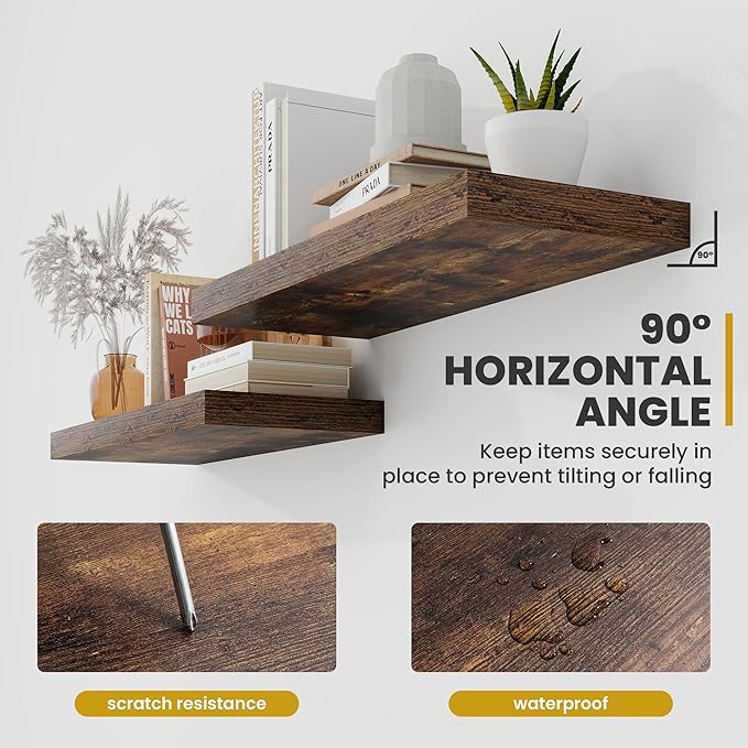 72 Inch Floating Shelves, 9.3" Deep Floating Shelf Wall Mounted, 72" Wall Shelves, Rustic Deep Bookshelf, Large Display Shelves & Storage Shelves for Bedroom, Living Room, Brown, Set of 1