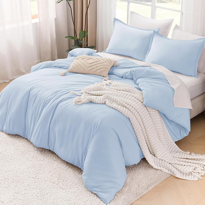 Litanika Comforter Set, Lightweight Solid Bedding Comforter Set, Fluffy Down Alternative Bed Set, Light Blue, California King