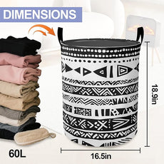 Black White Flowers Laundry Basket-Large Foldable Hamper Holder Portable Tall Collapsible Laundry Hamper Storage Basket Bin with Handles, Canvas & Waterproof lining for Household Items