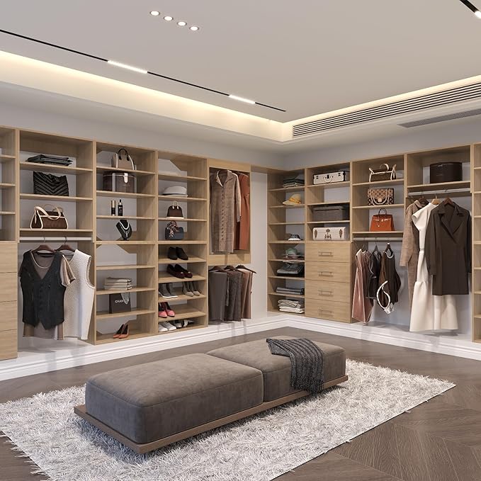 Modular Closet Organizer, 64" Wide Hanging System, Wood Tower Storage for Walk In & Bedroom Closets, Wall Mounted Wardrobe Organizer