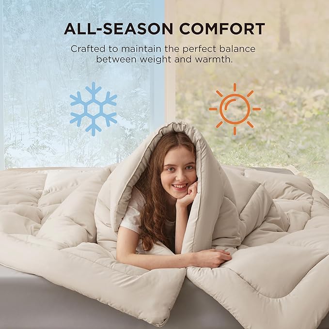 Bedsure Comforter Duvet Insert - Quilted Comforters Twin XL Size, All Season Duvet, GentleSoft Down Alternative Bedding, with 8 Tabs, Gifts for Women/Men, Linen, Twin XL 92 x 68 Inches