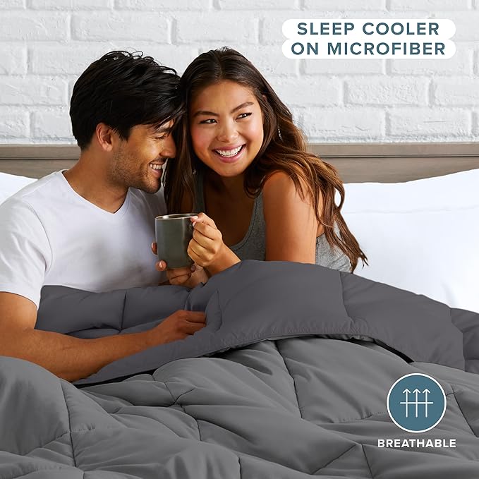 Bare Home Queen Comforter - Reversible Colors - Goose Down Alternative - Ultra-Soft - Premium 1800 Series - All Season Warmth - Bedding Comforter (Queen, Grey/Forged Iron Grey)