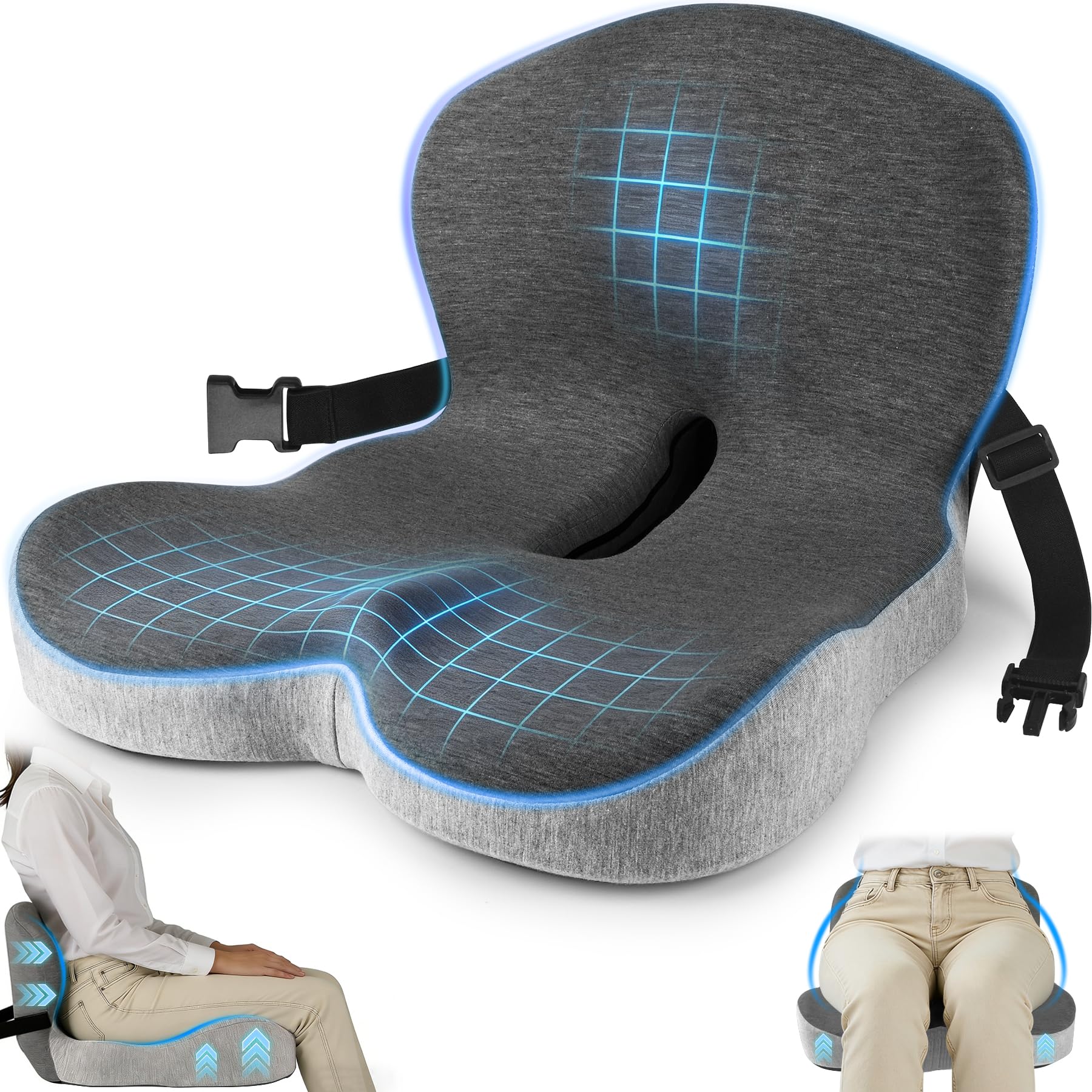 MYFAMIREA Truck Seat Cushion, Memory Foam Trucker Seat Cushion for Truck Driver Long Sitting with Adjustable Strap, Back Support and Pain Relief for Trucker Driving Car Office Chair and Pain Dormly