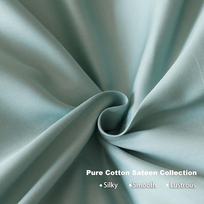 HeimenAogo Egyptian Cotton Duvet Cover Full Sateen Weave, Silky Soft and Breathable Bedding Set with Zipper Closure, Long Staple Cotton Bed Linen Skylight Blue 3Pcs (80"×90")