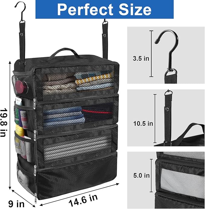Suitcase Organizer, Travel Luggage Organizer Portable Hanging Travel Shelves Collapsible Hanging Packing Cubes for Carry on Suitcase