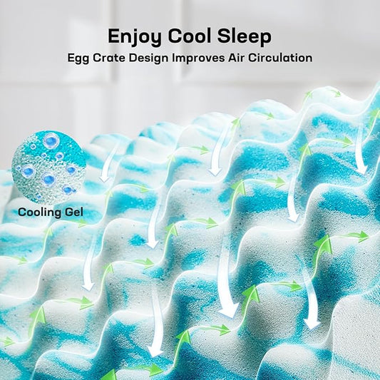 Marsail Twin XL, 3-inch Egg Crate Memory Foam, Mattress Topper with Infused Cooling Gel for Sleeper Sofa, RV, Camper, CertiPUR-US Certified
