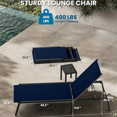 Foldable Pool Lounge Chairs, Aluminum Chaise Lounge Outdoor with 5 Positions Recliner - Free Assembly - Patio Lounge Chair for Poolside, Beach (Navyblue)