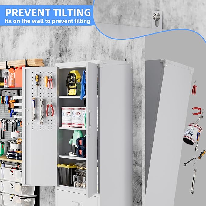 SUXXAN Rolling Storage Cabinet with 2 Doors and 2 Drawers, Heavy Duty Metal Storage Cabinet with Shelves, Locking Steel Cabinet for Warehouse, Home, Office (White)