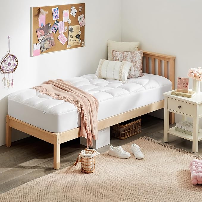 Unikome Twin XL Mattress Pad Waterproof - Soft Mattress Topper for College Dorm Room Essentials, Certified for Safer Chemicals, Noiseless and Machine Washable (White, 39x80)