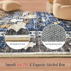 RUGSURE Washable Area Rugs - Perfect for Living Room, Bedroom, Kids Room, Nursery - Stain & Water Resistant Non-Slip, Pet & Child Friendly, Vintage Tribal Area Rugs (Navy, 3' x 5 ')