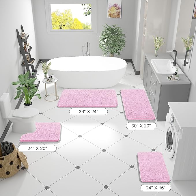 OLANLY Bathroom Rugs 24x16, Extra Soft Absorbent Chenille Bath Rugs, Rubber Backing Quick Dry, Machine Washable Bath Mats for Bathroom Floor, Tub and Shower, Home Decor Accessories, Pink