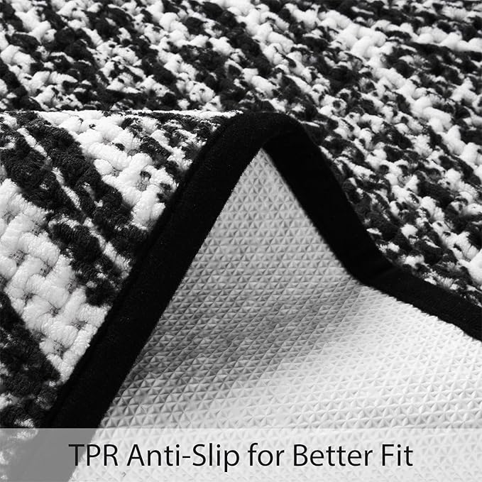 Woven Bath Mat, Modern Bathroom Rug Non-Slip, Washable, Ultra-Absorbent, Quick-Drying Minimalist Bathroom Decor (Black, 24"x16")