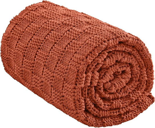 Knitted Weighted Blanket Adult, No Beads Heavy Blanket 60” x 80'' 17lbs, Breathable Chunky Knit Blanket, Cooling Weighted Blanket for Hot Sleepers, Christmas Home Decor (Orange)