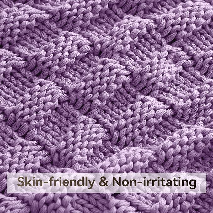 Knitted Weighted Blanket Adults, No Beads Heavy Blanket 40” x 60'' 7lbs, Breathable Chunky Knit Blanket, Cooling Weighted Blanket for Hot Sleepers, Christmas Home Decor (Lilac)