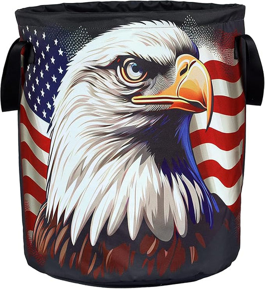 American Flag Eagle Laundry Basket Foldable Oxford Cloth Funny Tote Bag Laundry Hamper Clothes Storage Bucket Organizer For Bathroom/Laundry Storage/Bedroom Storage Basket 17.7x13.7 Inch