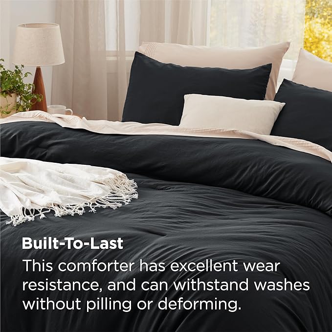 Bedsure Super King Plus Size Comforter Set, Black Soft Prewashed Bedding for All Seasons, 3 Pieces GentleSoft™ Bed Set, 1 Lightweight Comforter (128"x120") and 2 Pillowcases (20"x36")