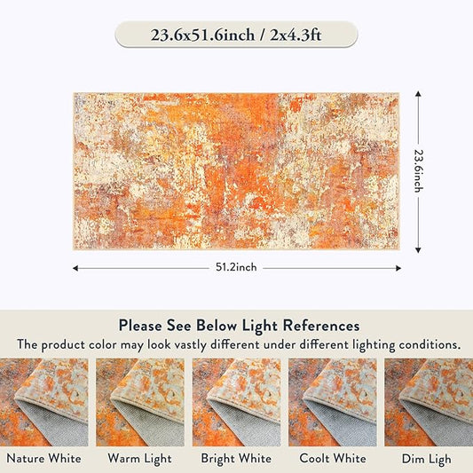 Lahome Modern Abstract Runner Rug - 2x4.3 Washable Kitchen Soft Laundry Room Rugs Bathroom Mat, Contemporary Non Slip Indoor Throw for Entryway Living Room, Yellow/Gold/Cream 2' x 4.3'