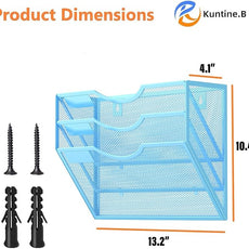Kuntine.B Wall File Organizer (Blue, 3 Tier)