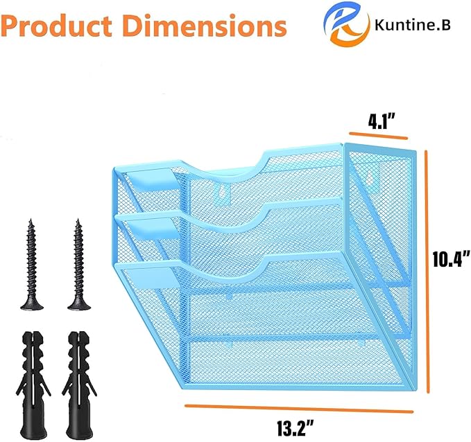 Kuntine.B Wall File Organizer (Blue, 3 Tier)