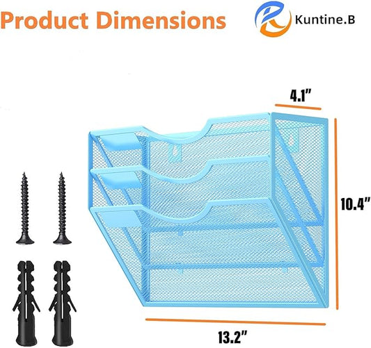 Kuntine.B Wall File Organizer (Blue, 3 Tier)