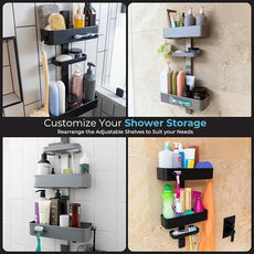 Rust Resistant Hygienic Shower Caddy – Hanging Bathroom Organizer with Adjustable Shelves, Easy Clean Trays & Magnetic Hooks for DIY Remodels & Shower Niches - Black