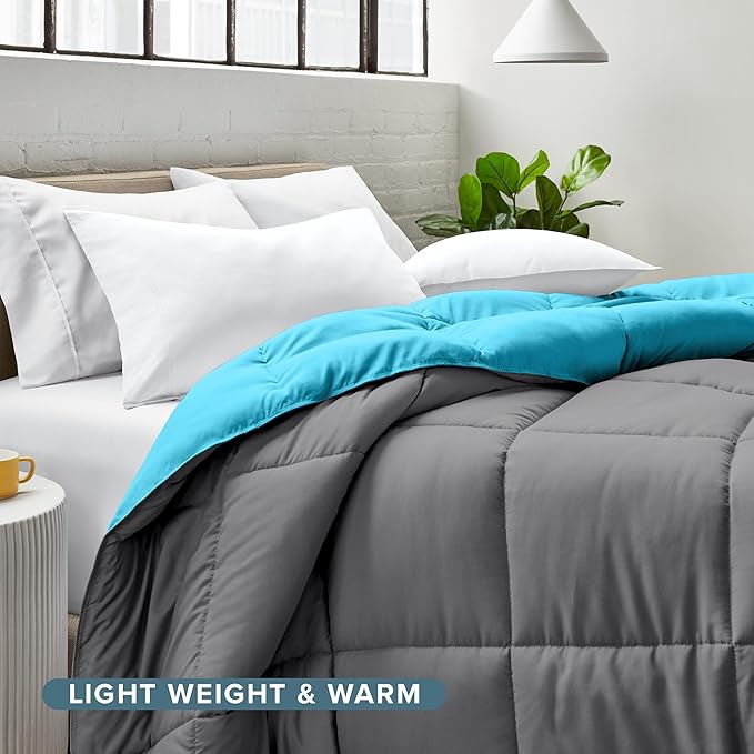 Bare Home Twin/Twin Extra Long Comforter - Reversible Colors - Goose Down Alternative - Ultra-Soft - Premium 1800 Series - All Season Warmth - Bedding Comforter (Twin/Twin XL, Grey/Aqua)