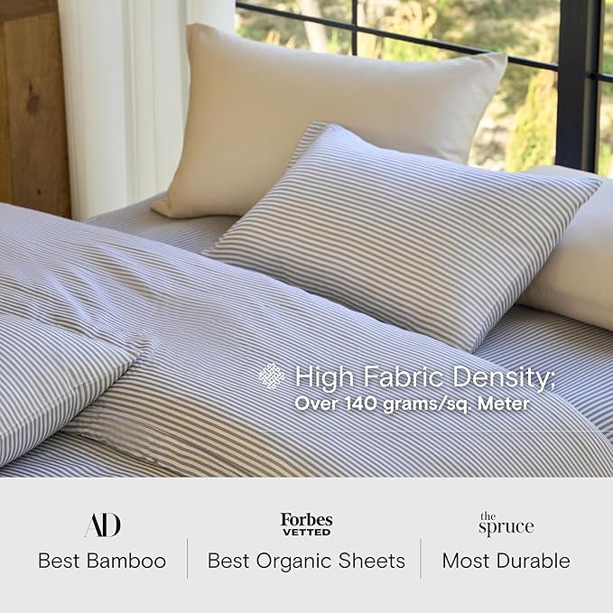 DOZ Duvet Cover Set, 100% Viscose derived from Bamboo, Organically Grown, Buttery Soft, Cooling Duvet Covers, High GSM, 1 Duvet Cover and 1 Pillowcase, 70"x90" (Stripe, Twin/Twin XL)