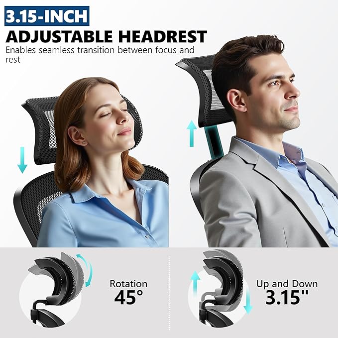 Ergonomic Office Chair - High Back Mesh Computer Desk Chair with Adjustable Lumbar Support & Headrest, Flip-Up Armrests, Tilt Function - Perfect for Gaming, Work, and Study -Black