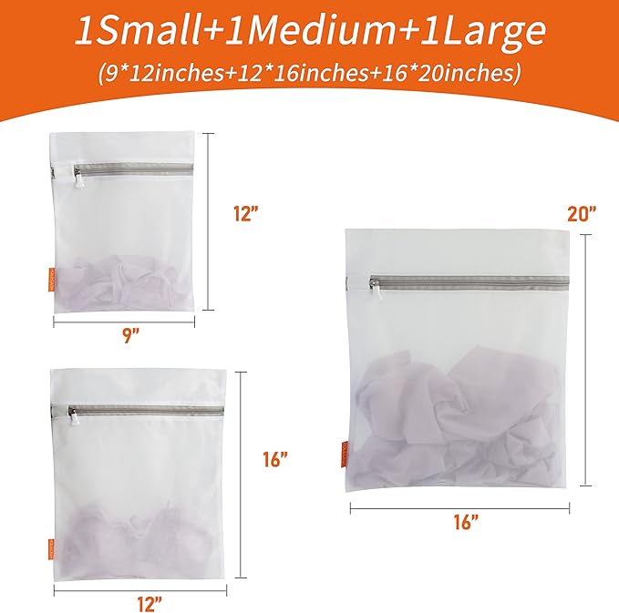 Gifts for Women, Polecasa 3Pcs Mesh Laundry Bags with Sturdy Zipper, Even Mesh Holes, Variety Sizes for all Your Delicates, Lingerie, Bras, Baby Clothes -Travel Essentials (1 Large, 1 Medium, 1 Small)