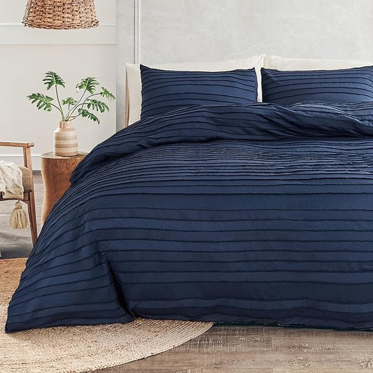 NEXHOME PRO Duvet Cover Queen Size, Navy 3 Pieces Boho Tufted Duvet Cover Set, Soft and Lightweight Microfiber Comforter Cover Set for All Season (Navy Queen, 90 x 90)-No Comforter