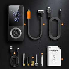 SMART JERRY - Tire Inflator Portable Air Compressor | Cordless Mini Bike Tire Pump with Gauge | Dual-Power Electric 12V Air Compressor for Auto, Motorcycles, Bikes, Balls | Fast Inflation Max 150 PSI