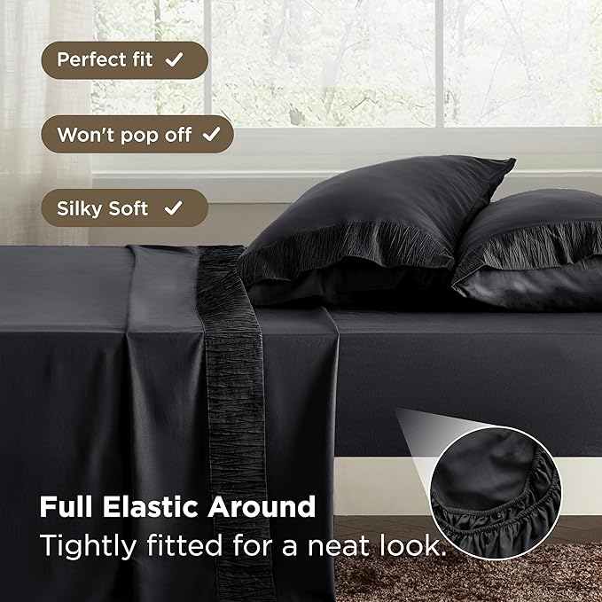 Bedsure King Size Sheets Set - 4 Pieces Soft King Sheets - Breathable & Cooling - Hotel Luxury - Easy Care Polyester Microfiber Bedding for Women, Men, Black