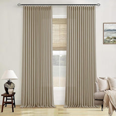 Extra Long Pinch Pleated Linen 108 Inch Curtains 2 Panels Set for Living Room Bedroom Farmhouse Tan Brown Cotton Flax Back Tab Memory Shape Pinch Pleat Ceiling Floor Window Curtains 9 FT Grey Beige