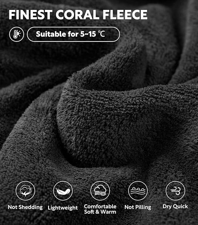 DAVID ARCHY Men's Hooded Robe Soft Coral Fleece Microfiber Bathrobe